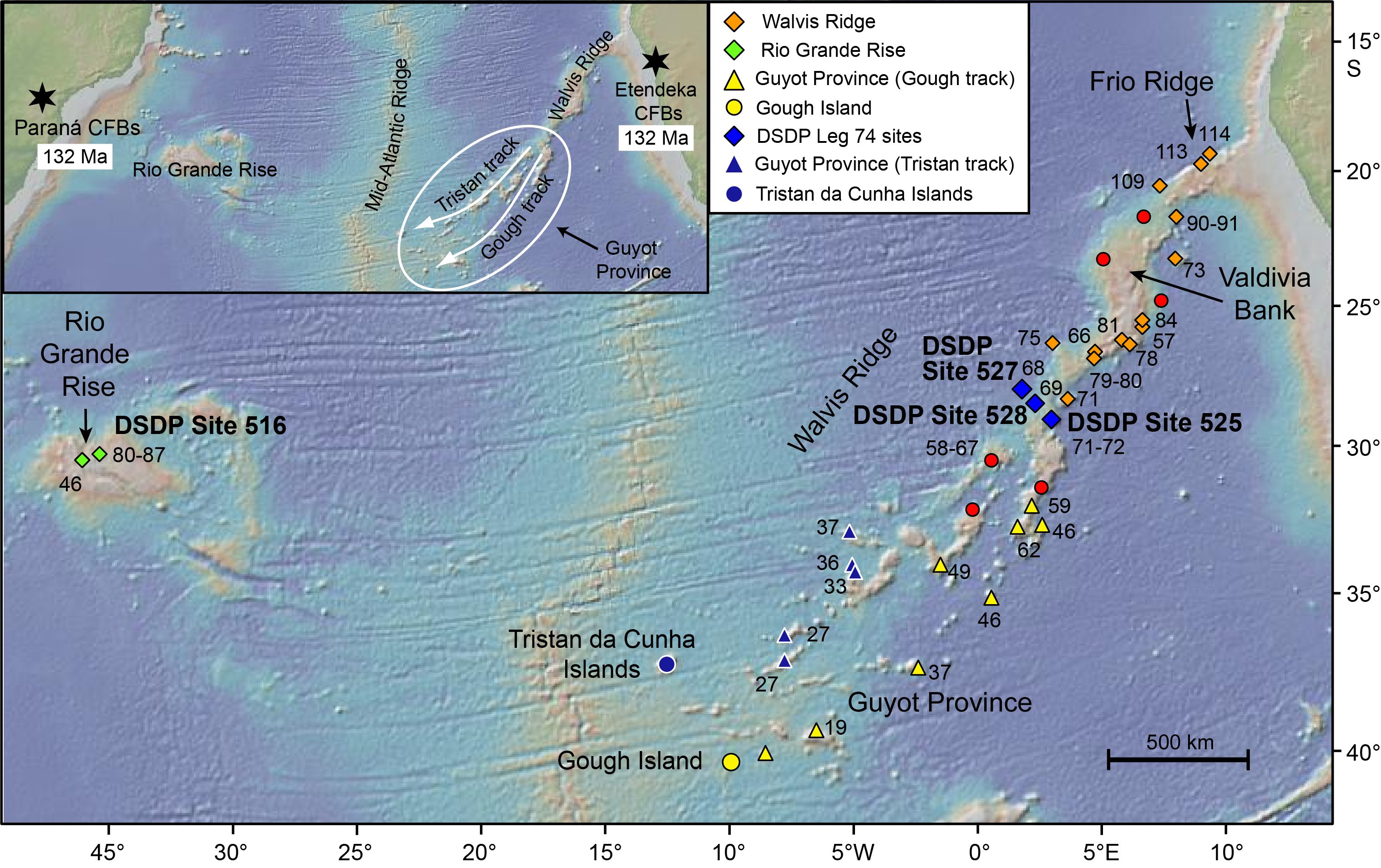 The general survey area on the Louisville Seamount Chain, showing